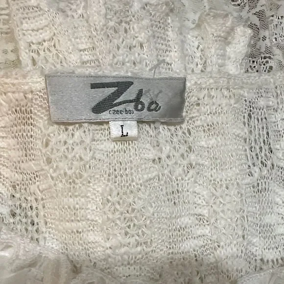 Zba (zee-bo)Elegant White Lace Women Top with Floral Fringe Accents Size Large - Picture 12 of 12